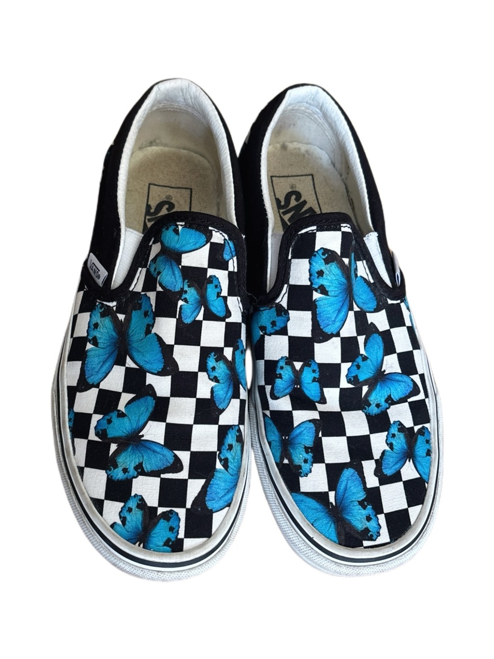 Vans Slip-On Canvas Butterfly Blue Black White Skater Girl Grunge Y2K Size 6.5